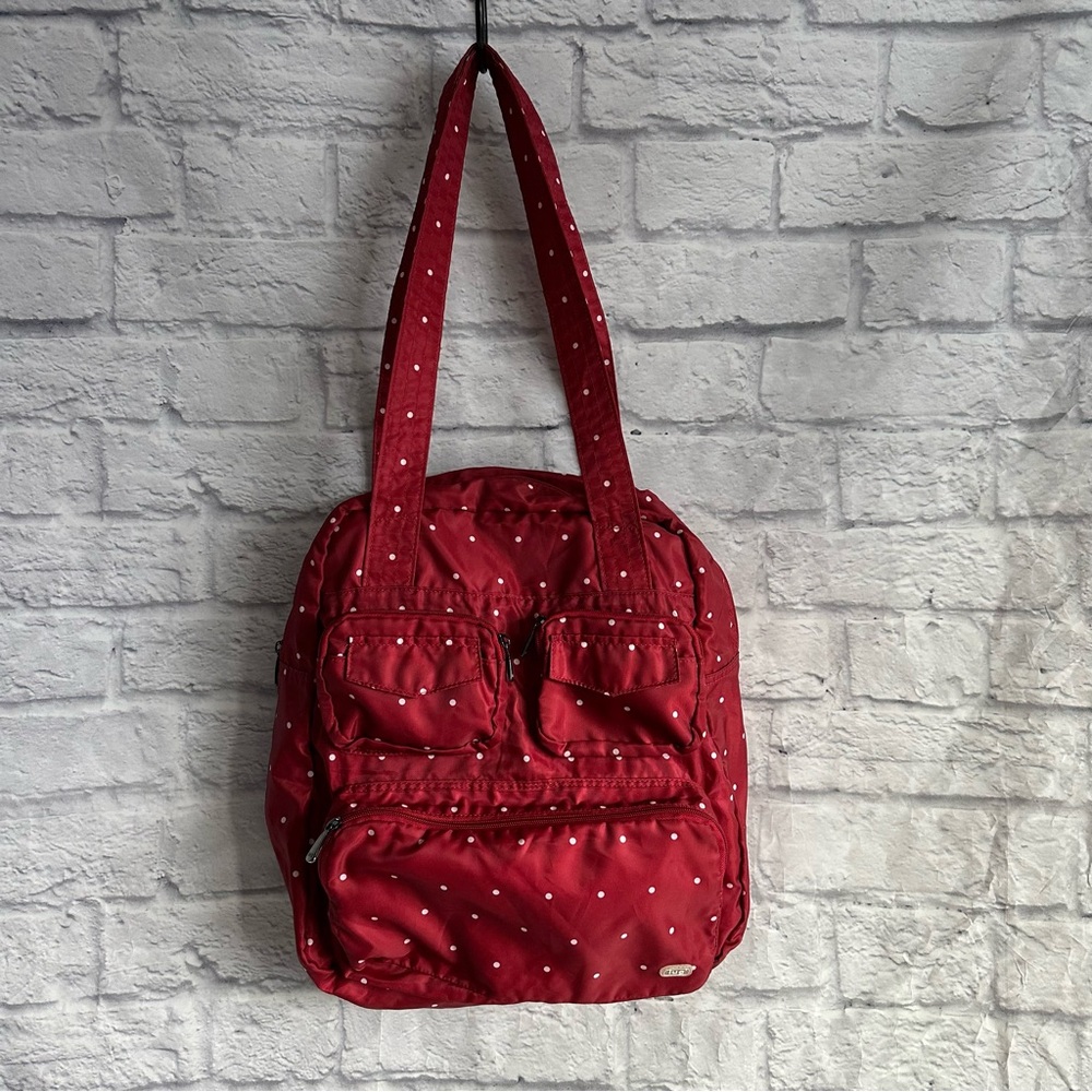 PREOWNED LUG PACKABLE PUDDLE JUMPER RED POLKA DOT BAG PURSE